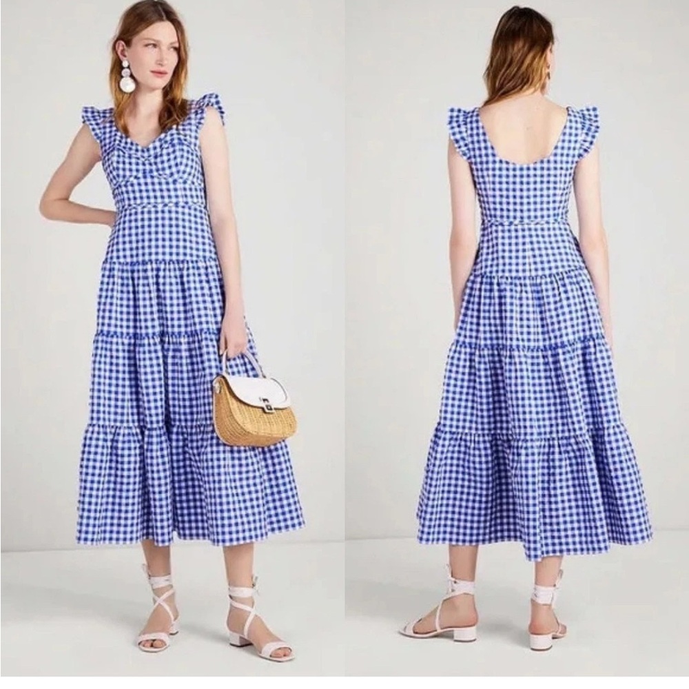 Kate Spade Blue Gingham Tiered Summer Maxi Dress (Sz 10)NWOT